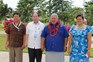 L-R: Nikhil Seth, His Excellency Mr Wu Hongbo, Honourable Prime Minister Tuilaepa Sailele Malielegaoi, Faalavaau Perina Sila at the Hand-over ceremony at Tuanaimato