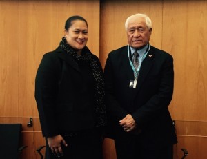 Afioga Tuitama Dr. Leao Talalelei Tuitama, Minister of Health attending 1st Meeting of GCM NCD Working Group with Ms Rumanusina Maua ACEO Ministry of Health.