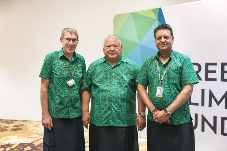 GCF Opening - PM Tuilaepa Sailele Malielegaoi at centre, with Meeting Co-Chairs (L) Ewen McDonald of Australia and (R) Zaheer Fakir of South Africa