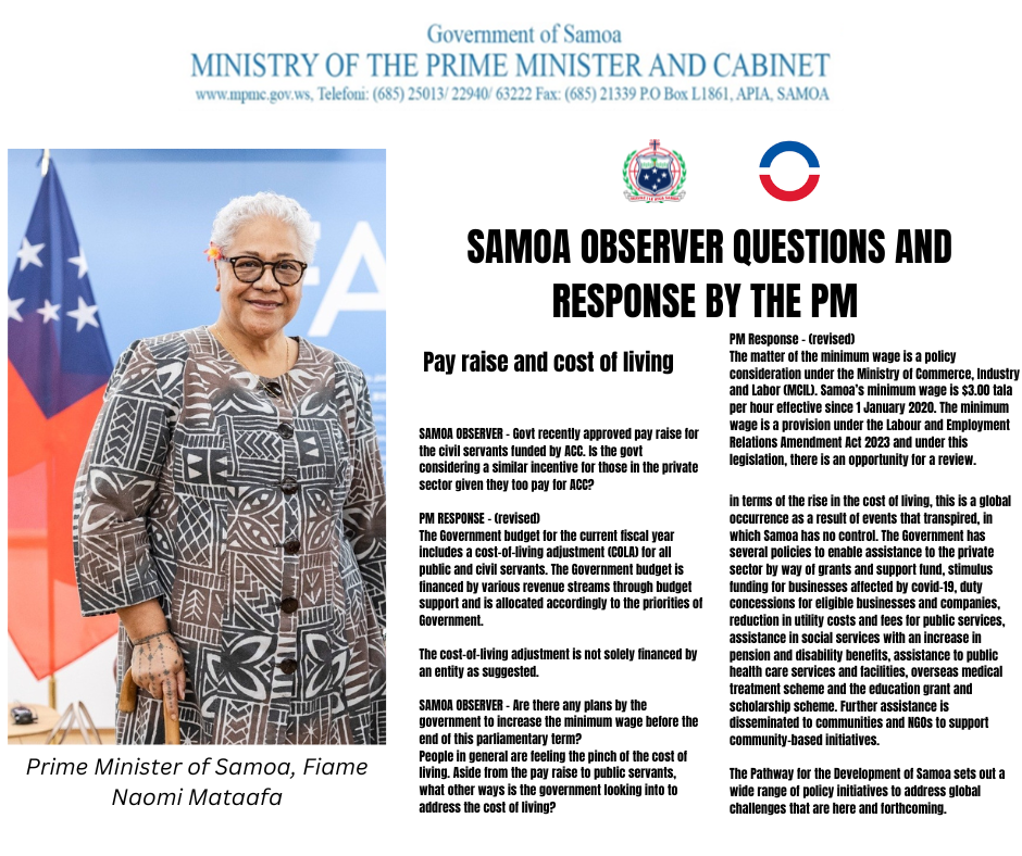 Samoa Observer Questions And Response By The Hon Prime Minister